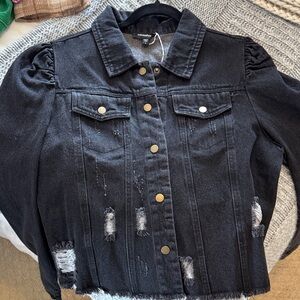 Mittoshop Black Distressed Jean Jacket
